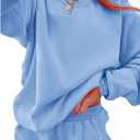 SELINK Women 2 Piece Outfits Sweatsuit Casual Long Sleeve Pullover and Shorts Sets Travel Tracksuit (Large, Blue)