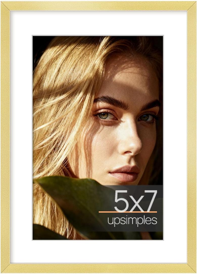 upsimples 5x7 Picture Frame Gold, Wall Hanging Metal Poster Frame with Acrylic Cover, 1 Pack