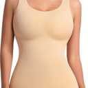 Shapewear Camisoles With Built in Bra Tummy Compression V Neck Tanks Top for Women Slimming Lace Cami Body Shaper (Beige, M)