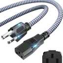3.3FT/1M TV Power Cable - 10A 250V, 18AWG 3 Prong AC Power Cord, Nylon Braided, Replacement for Computer, Printer, HDTV, Monitor