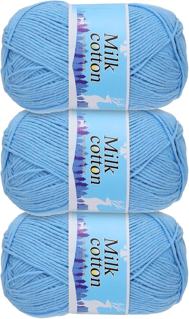 Cotton Yarn,60% Cotton and 40% Acrylic Fibers Soft Knitting Yarn [for Hand DIY Bag Cushion Crocheting Knitting Projects Home Decor], -3 Skeins/3252yards/34.23oz/Blue