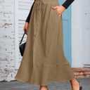 MAKABO Women's Maxi Pleated Skirt with Pockets, High Waisted A Line Long Skirts Button Down Business Casual Outfits (M)