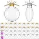Leitee 36 Clear Fillable Christmas Ornament Ball 3.15 Inch Clear Plastic Ornament for DIY Craft Fillable Ball with 48 Yard Gold Silver Ribbon Christmas Tree Decor for Xmas Home Wedding
