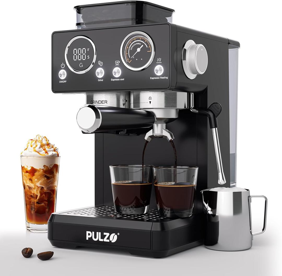 PULZO Espresso Machine with Grinder, 20 Bar All-in-One Coffee Maker