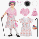WooWee Kids Girl 100 Days of School Costume, Old Lady Costume for Kids, Halloween Cosplay Dress Up