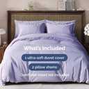 Duvet Cover Queen Size Set - Extra Soft Queen Duvet Cover 90" x 90" with 2 Pillow Shams - Hotel Luxury, Easy Care & Fade Free w/ Zipper Closures & Ties - All Season, Comfy and Breathable (Lavender)