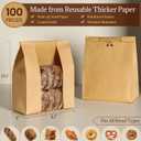 AOZITA 100 Pack Paper Bread Bags with Tin Tie Lock & Clear Window - Large Bakery Bags for Homemade Sourdough Bread, Cookies, Snacks Storage 14"x8.3"x3.5" Includes Seal Stickers
