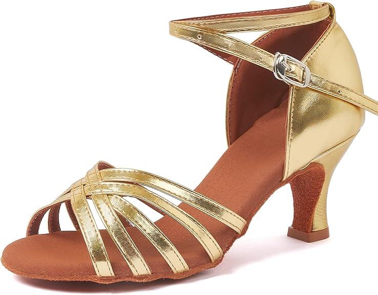 iCKER Women's Professional Latin Dance Shoes Satin Salsa Ballroom Wedding Dancing Shoes 2.4'' Heel 9 Gold, Size 41