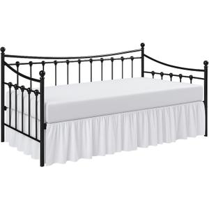 Cottington Lane Daybed Skirt with Split Corners Twin Size Gather Dust Ruffle Bedskirt 14 Inch Drop, Premium Hotel Quality Brushed Microfiber, Classic Platform Fit, White