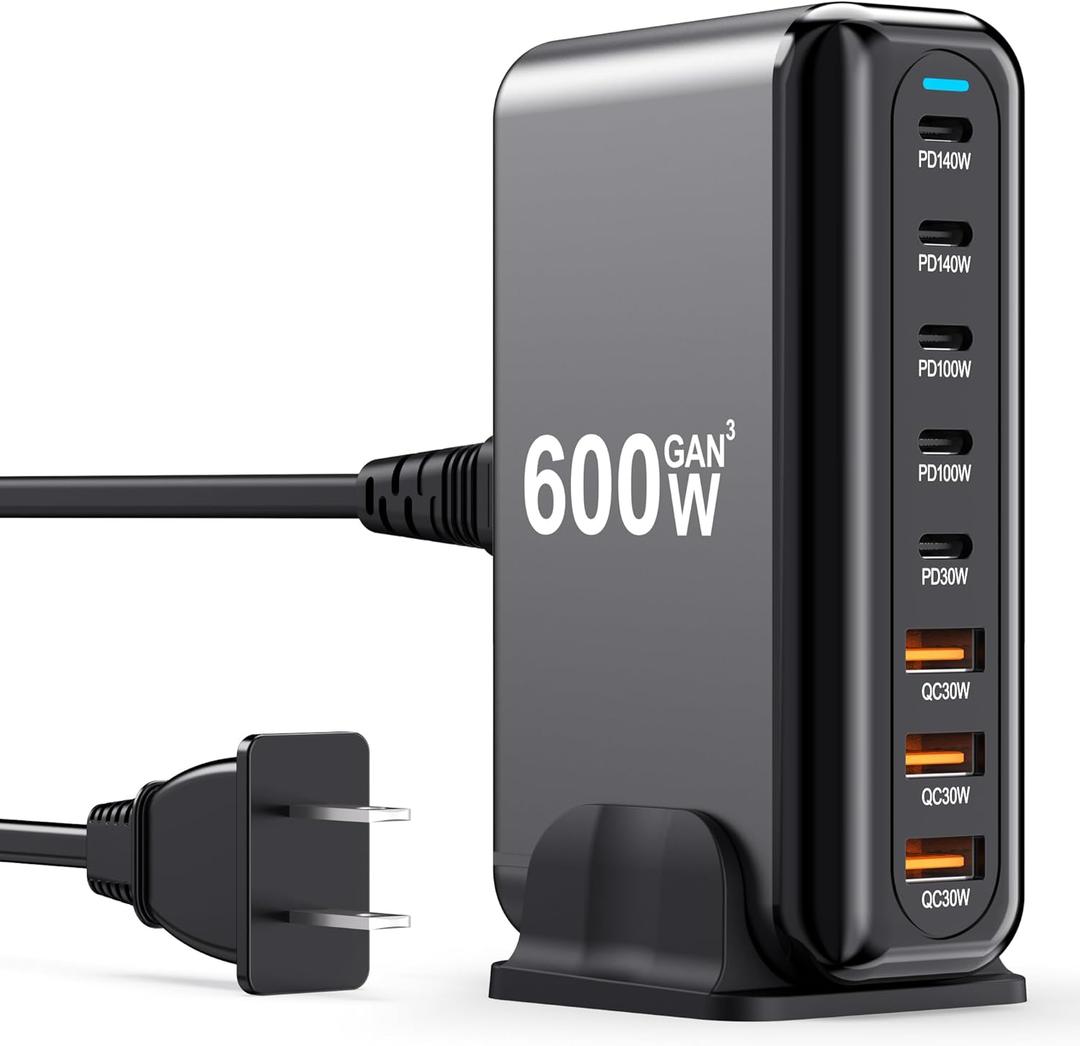 USB C Charger Block 600W 8 Port GaN Fast Charging Station Hub for Laptop, iPad, iPhone 17 Pro Max Fast Charger Pixel DELL MacBook Pro/Air Galaxy S25 Steam Deck USB C 140W Adapter for Android