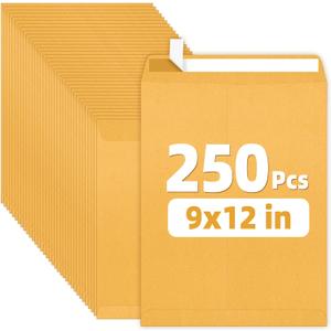 SUNEE 9 x12 Manilla Envelopes, 28lb Brown Kraft, Ultra Strong Quick-Seal Security Catalog Mailing Envelopes for Flat Letter Size Documents or Photos, 250 Count