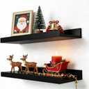 Black Floating Shelves for Wall Decor, Wall Mounted Wood Storage Shelf for Bedroom, Living Room, Bathroom, Kitchen, Nursery, Display Picture Ledge Shelf with Lip Set of 2-14 Inches, Black (13.6in)