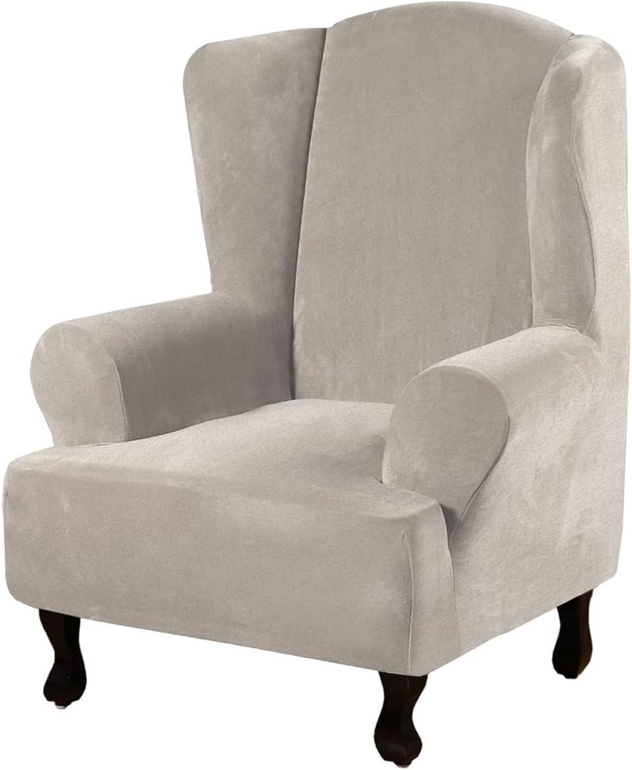 H.VERSAILTEX Wingback Chair Covers Velvet Plush Wing Chair Slipcover 1 Piece High Stretch Wing Back Chair Slipcovers Sofa Cover Furniture Cover with Elastic Bottom, French Oak