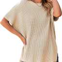 MARZXIN Womens Sweater Crewneck Short Sleeve Knit Pullover Tops Causal Oversized Lightweight Sweaters (M)