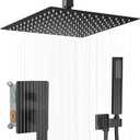 12 Inch Ceiling Mount Matte Black Shower System Bathroom Luxury Rain Mixer Shower Combo Set Ceiling Rainfall Shower Head System (Contain Shower Faucet Rough-in Valve Body and Trim Kit)