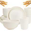 Rubtlamp 24 Pcs Wheat Straw Dinnerware Sets, Unbreakable Reusable Plastic Wheat Straw Bowls & Plates Dinner Set, Microwave And Dishwasher Safe Plates, 12Plates, 6Bowls, 6Cups for Party(Beige)