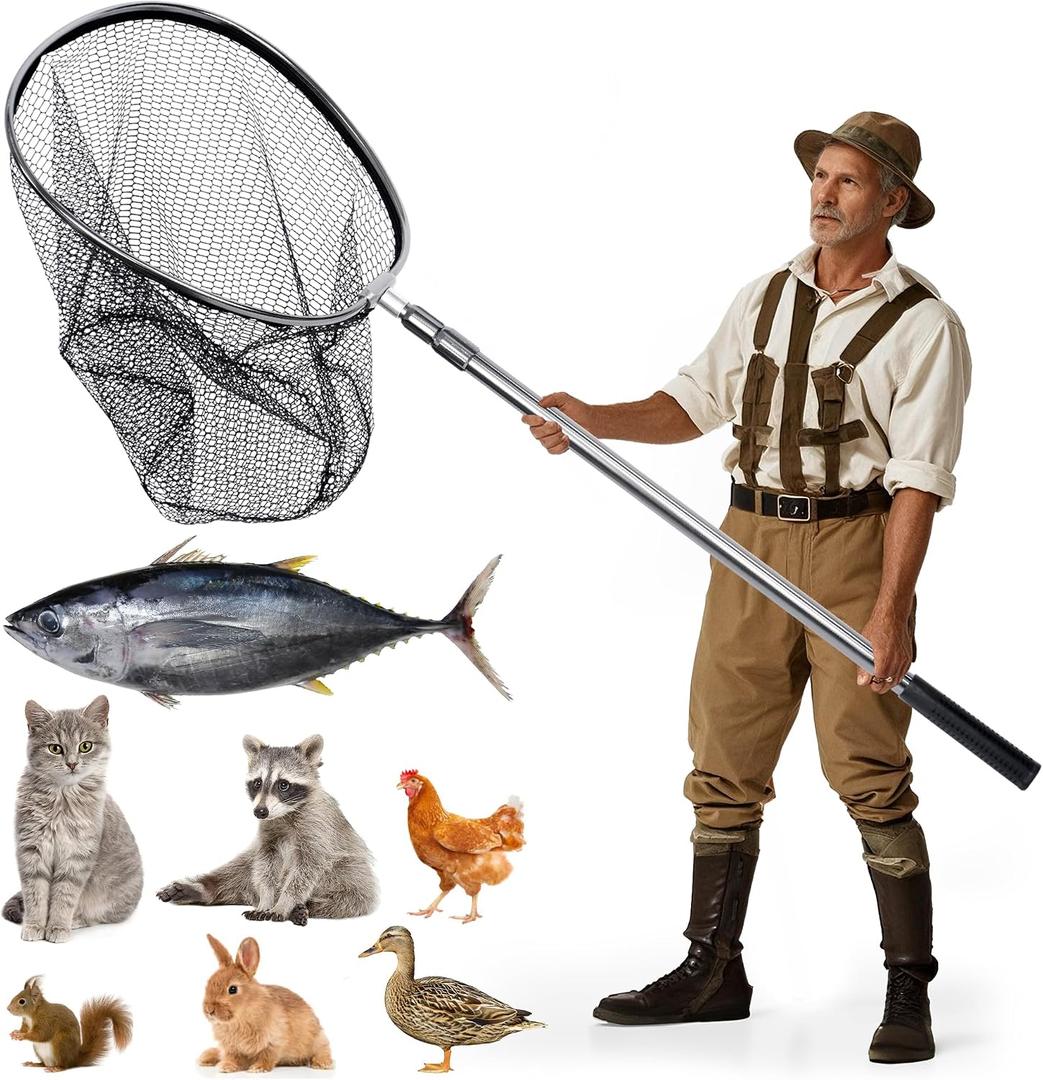 Large Fishing Net with Telescoping Handle, 57-110inch with 20" Net Opening, Rubber Fishing Net Aluminum Fish Landing Net for Freshwater and Saltwater