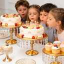 3 PCS Gold Cake Stand Set with Crystal Pendants, Dessert Table Display Set | Dazzling Metal Cake Holder Stand for Wedding, Party, Birthday, Baby Shower, Event Bridal Celebration