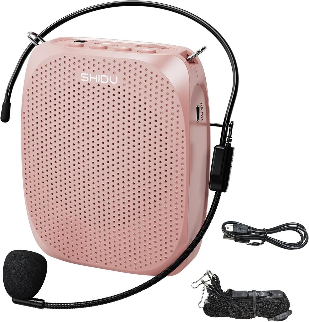 SHIDU Voice Amplifier Teachers, Megaphone Speaker Portable PA System with Microphone Headset(Work of 12hours) Supports MP3 Format Audio for Tour Guides Coaches Yoga Fitness Instructors, Rose Gold