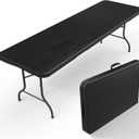 8Ft Plastic Folding Table Heavy Duty Portable Folding Tables 400 lbs, Wood Grain Tabletop for Working Meeting Parties, Picnic, Camping, Garden Dining (Black)