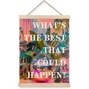XUNLURY What's the Best That Could Happen Inspirational Poster Hanger Frame, Trendy Disco Ball Botanical Canvas Wall Art, Motivational Positive Quote Wall Decor for Home Office, 12x16 Inch