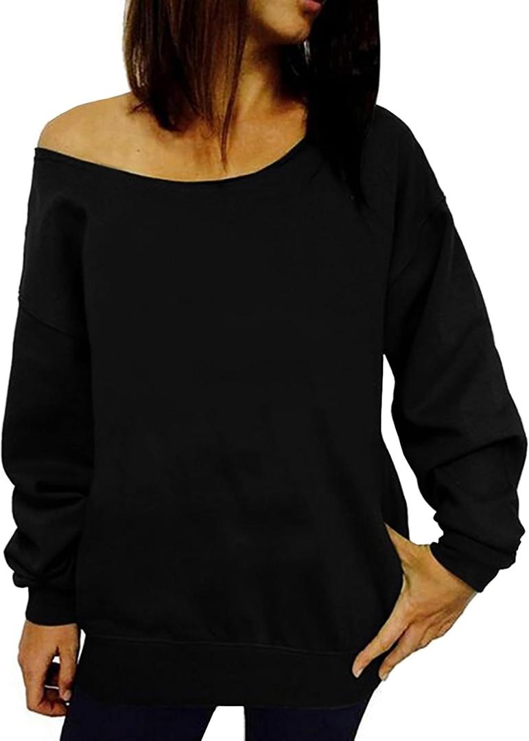 Women Off Shoulder Sweatshirt Slouchy Shirt Long Sleeve Pullover Tops, 2XL