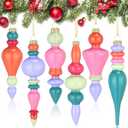 Soaoo 6 Pcs 6.3 Inch Pastel Color Mercury Glass Finial Christmas Ornaments Hanging Christmas Finials Glass Ornaments Assorted Mercury Decor for Xmas Tree Vintage Holiday Decoration(Classic)