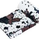 Home Soft Things Cow Print Blanket Throws Animal Black White Brown Throw for Chair Bedroom Living Room Sofa Couch Bed Outdoor Double Sided Faux Fur Fleece Soft Cozy Throw Blanket, 50" x 60"