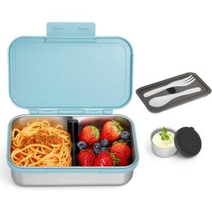 Stainless Steel Lunch Box, Leak-Proof Metal Bento Box with Adjustable Divider, Lunch Container for School Office Picnics & Travel, Microwave-Safe, Blue