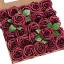 Ling's moment Artificial Flowers 25Pcs Burgundy Roses Decor w/Stems,3" Real Touch DIY Foam Floral for Wedding Bouquet/Centerpieces, Outdoors Party Backdrop, Room/Table, and Garden/Pot Decorations