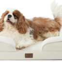 Bedsure Orthopedic Dog Bed Medium Size Dogs - Washable Medium Dog Cat Bed Waterproof, Comfort Pet Couch Sofa with Washable Removable Cover, Pets Bed with Nonskid Bottom, Ivory, 28"