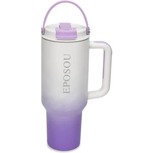 40 oz Tumbler with handle and Straw, Leak-Proof Water Bottle with Flip Lid and Tea Strainer,BPA-Free,compatible with car cup holders,Insulated Stainless Steel Cup,Gifts for Women Men Him Her,(Purple)