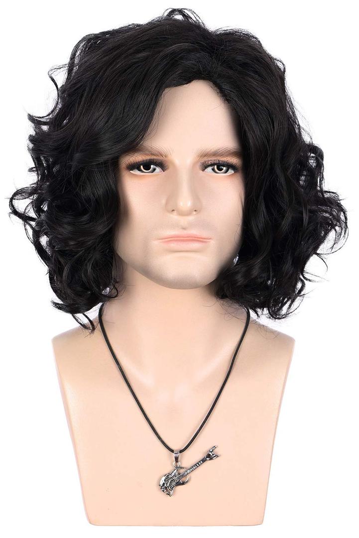 VGbeaty Adult Men Black Short Curly Wig Halloween Cosplay Costume Party Wig (Medium-length Black)