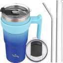 20 oz Tumbler with Handle and 2 Straw 2 Lid, Insulated Water Bottle Stainless Steel Vacuum Cup Reusable Travel Mug,Sky