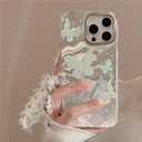 Mint Green Butterfly Case for iPhone 16 Plus with Lace Charm Shockproof Silicone Cover Anti-Scratch Elegant Phone Case & Detachable Lace Accessory for iPhone 16 Plus