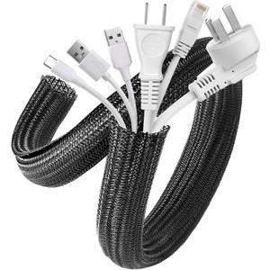 AGPTEK Cable Sleeve Cover, 2 Pack 5ft - 1.2 inch Cord Management Wire Organizer Under Desk, Home Office Computer Wire Cover Hider Cord Protector, Protect Pet Cat Dog from Chewing, Black