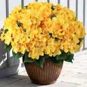 FOTEEWL 16 Bundles Artificial Hydrangea Flowers for Outdoor Decor, Realistic Faux Silk Bouquets Sun-Resistant Fake Plants for Front Door Balcony Farmhouse Garden Home Spring Summer Decor (Yellow)