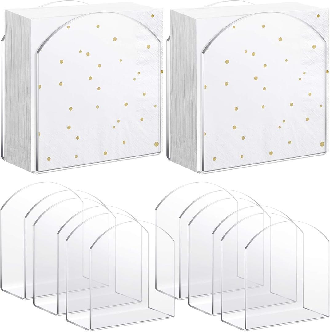 Patelai 8 Pack Crystal Acrylic Clear Napkin Holder for Table Bathroom Tissue Paper Guest Towel Holder Standing Vertical Napkin Dispenser for Cocktail Beverage Kitchen Bar (Square Paper)