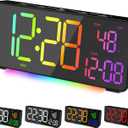 Digital Alarm Clocks for Bedrooms, RGB Desk Clock with 15 Color Display, Date Temperature and Weekday, DST, Snooze, 2 Alarms, Ambient Lighting for Living Room, Bedside Office Gaming Desk Decor (Black)