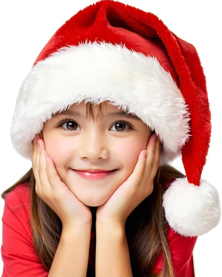 Haomaomao Christmas Hats, Santa Hat for Kids/Baby Unisex Warm Comfort Red Velvet Holiday Xmas Hat for New Year Festive Party