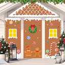 4 Pcs Christmas Gingerbread House Decorations Xmas Gingerbread Door Covers Hanging Banner Porch Sign for Christmas Party Backdrop Wall Decor (Cute)