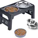 Elevated Dog Bowls - Raised Stand With 2 Stainless Steel and 1 Slow Feeder Bowl, Adjustable 5 Heights for Medium Large Dogs, Non-Slip, Black