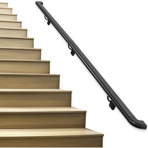 Pipe Stair Handrail Black Hand Rail for Indoor & Outdoor Steps Metal Handrail for Indoor Stairs Stair Railing with Wall Return Heavy-Duty Support Railing for Stairs & Porches (5FT)