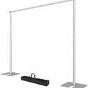 EMART Heavy Duty Backdrop Stand, 8.5x10Ft Adjustable Pipe and Drape kit with 9.26 LBS Steel Flat Base, Sturdy Metal Diy Photo Background Frame for Parties, Events, Wedding, Photography - Silver