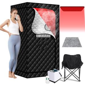 Portable Steam Sauna with 660nm Red Light Therapy Lamp, Full Size Infrared Saunas Tent with 3L Steamer, Personal Heat Box with Remote Control & Oversized Chair for Home/Gym/Garage (black)