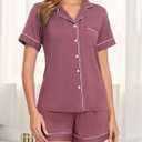 Veseacky Womens Pajamas Set Short Sleeve Sleepwear Button Down Pjs Comfy 2 Pieces Soft Lounge Set (Purple, L)