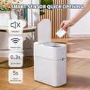 MOPUP art Bathroom Trash Can, Automatic Bagging Garbage Can, 3.5 Gallon Slim Small Plastic Trash Bin, Narrow Motion Sensor Trash Can for Bedroom, Office White