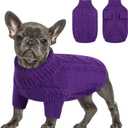 Queenmore Small Dog Pullover Sweater, Cold Weather Cable Knitwear, Classic Turtleneck Thick Warm Clothes for Chihuahua, Bulldog, Dachshund, Pug (Purple, Medium)