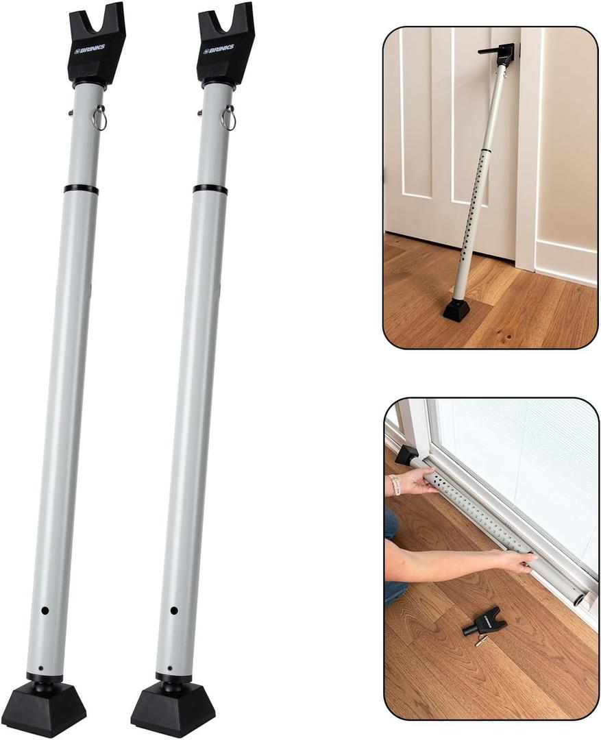 BRINKS Door Security Bar - Adjustable Brinks Door Security Bar for Travel, School, Dorm and Home - Door Jammer for Hinged Doors and Sliding Door Security  Silver - 2 Pack