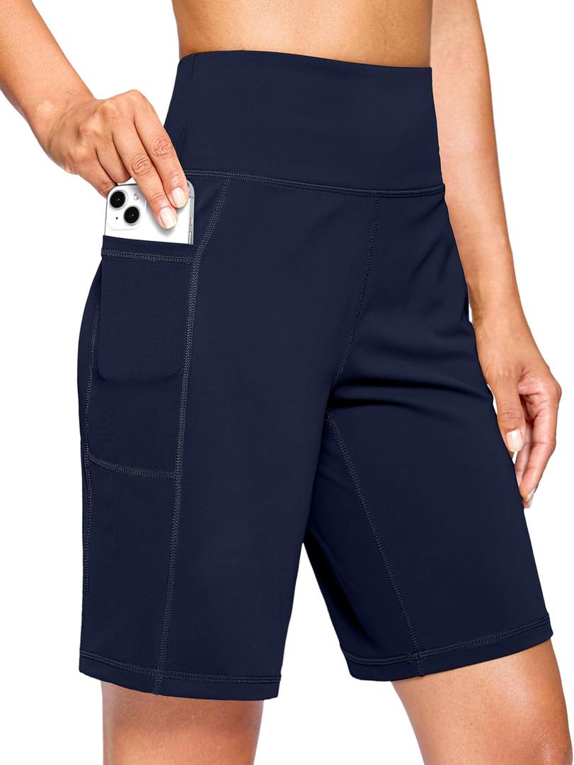 G Gradual Women's 7''/9" Bermuda Long Shorts with Pockets High Waisted Athletic Knee Length Shorts for Women Walking (Medium, Navy)